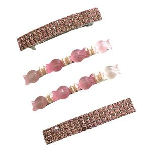 Four *Think Pink*  Sparkling Crystal & Floral Barrettes